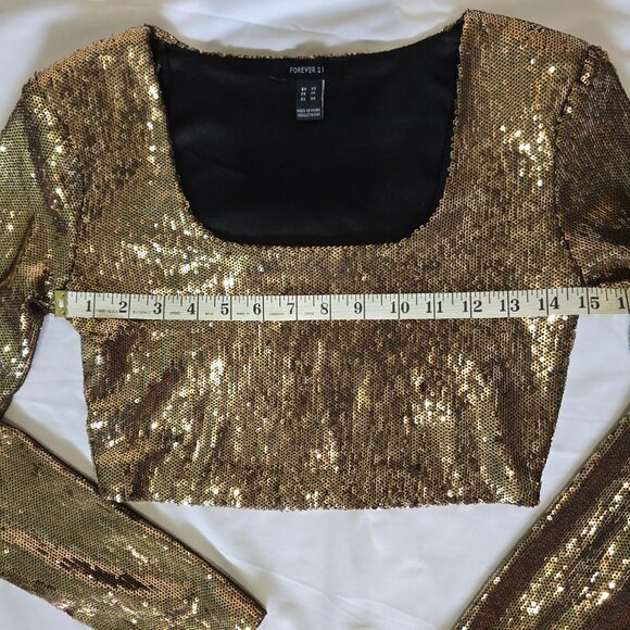 Forever 21 - Long Sleeve Gold Sequin Crop Top - Extra Small - Picture 4 of 10